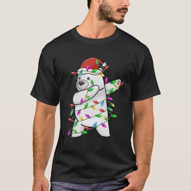 Dabbing Christmas Polar Bear Dabbing w Santa Hat L T-Shirt (Front)