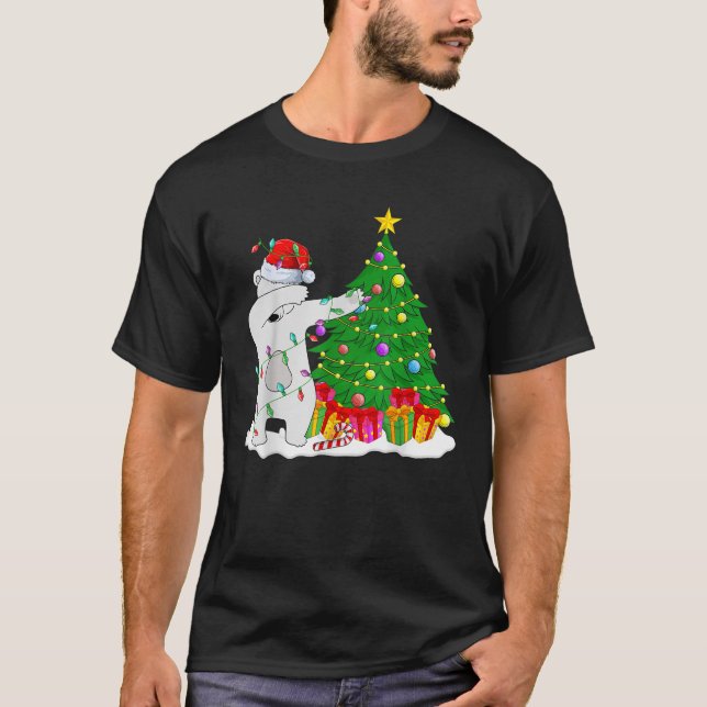 Dabbing Christmas Polar Bear Lights Funny Boys Gir T-Shirt (Front)