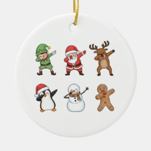 Dabbing Christmas Santa Penguin Rudolph Snowman Ceramic Ornament
