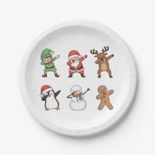 Dabbing Christmas Santa Penguin Rudolph Snowman Paper Plate