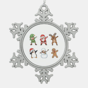 Dabbing Christmas Santa Penguin Rudolph Snowman Snowflake Pewter Christmas Ornament