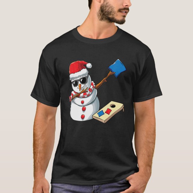 Dabbing Christmas Snowman Dance Cornhole Xmas Corn T-Shirt (Front)