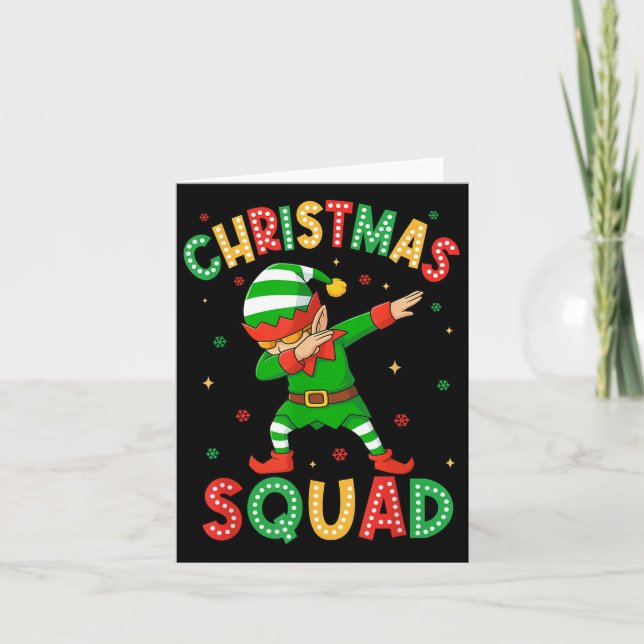 Dabbing Christmas Squad Santa Elf Family Matching  Card (Front)