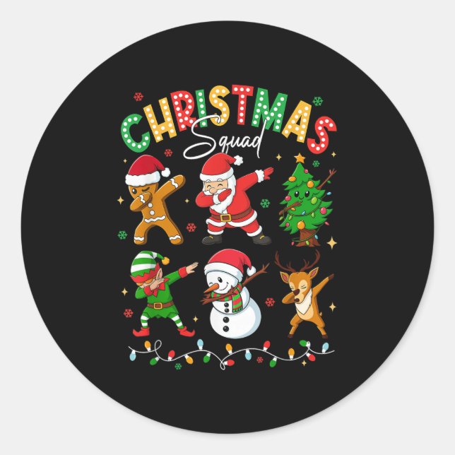 Dabbing Christmas Squad Santa Elf Family Matching  Classic Round Sticker (Front)
