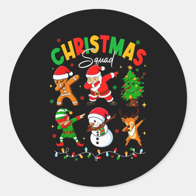 Dabbing Christmas Squad Santa Elf Family Matching  Classic Round Sticker (Front)
