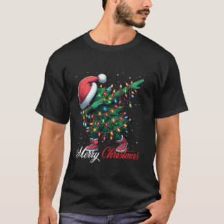 Dabbing Christmas Tree Merry Christmas Lights Sant T-Shirt