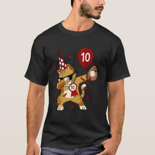 Dabbing Cool Cat Baseball 10th Birthday T-Shirt