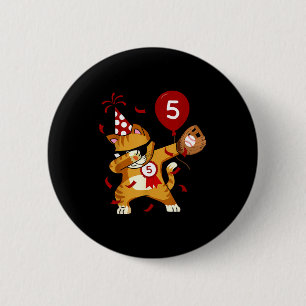 Dabbing Cool Cat Baseball 5th Birthday 6 Cm Round Badge
