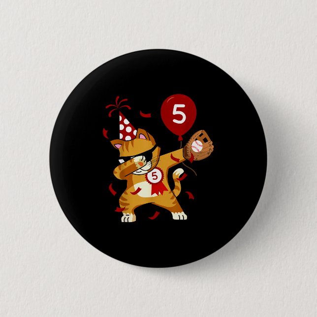 Dabbing Cool Cat Baseball 5th Birthday  6 Cm Round Badge (Front)
