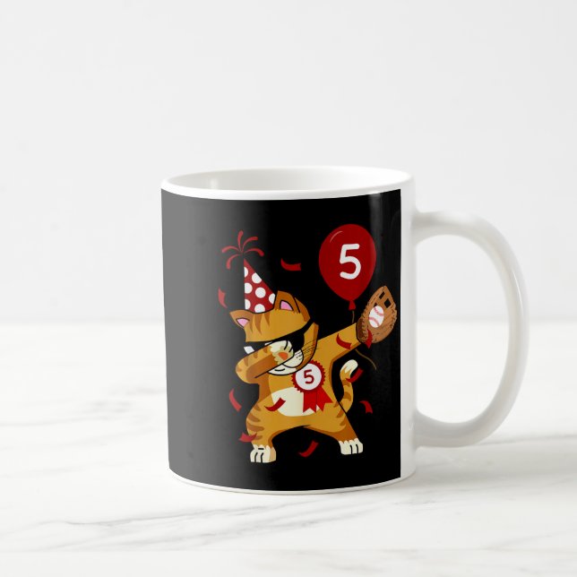 Dabbing Cool Cat Baseball 5th Birthday  Coffee Mug (Right)