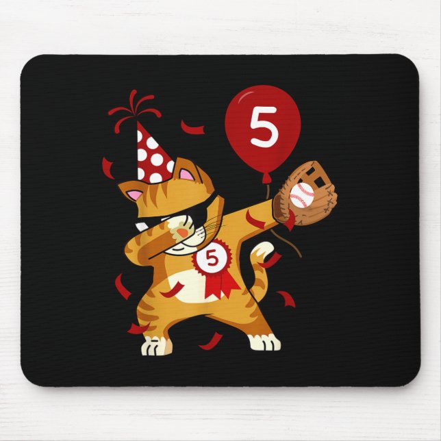 Dabbing Cool Cat Baseball 5th Birthday  Mouse Pad (Front)