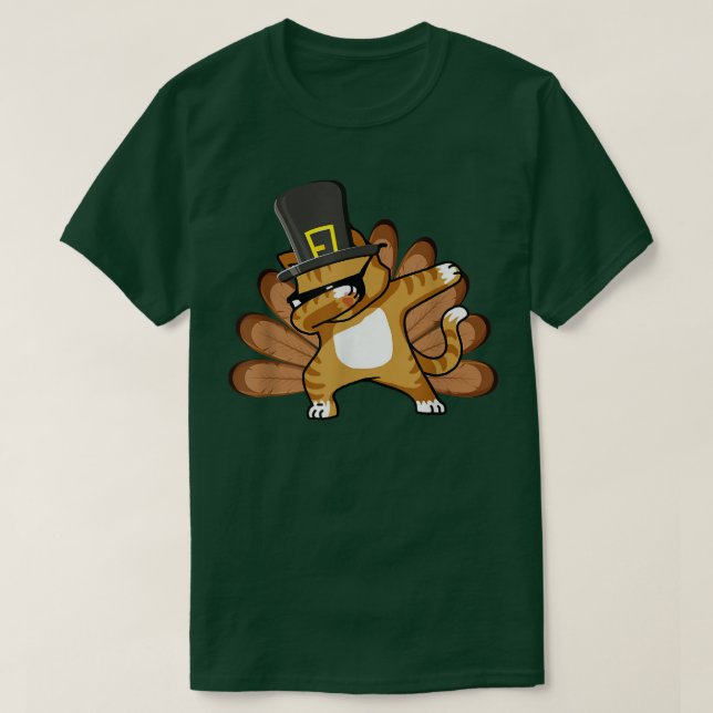 Dabbing Cool Cat Kitty Owner Turkey Dance Funny Th T-Shirt (Design Front)