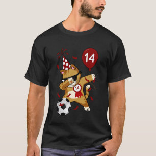 Dabbing Cool Cat Soccer Football 14th Birthday T-Shirt