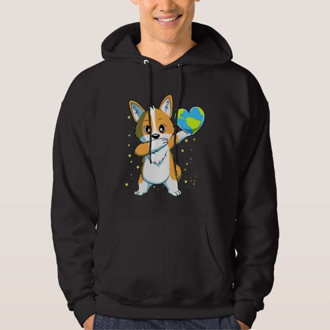 Dabbing Corgi Dog Happy Earth Day Boys Girls Hoodie (Front)