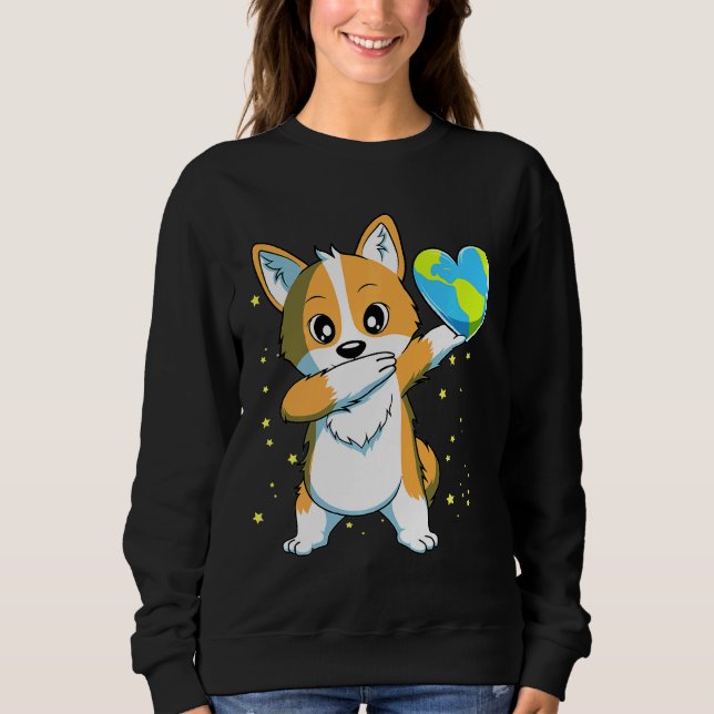 Dabbing Corgi Dog Happy Earth Day Boys Girls Sweatshirt (Front)