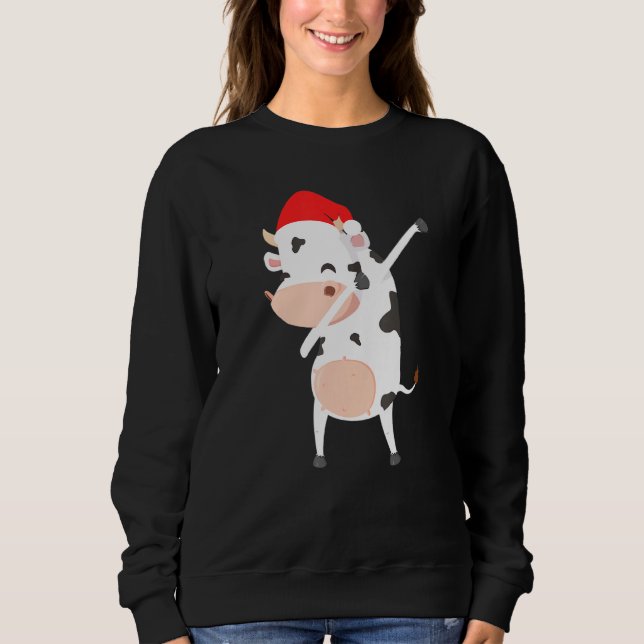 Dabbing Cow With Santa Claus Hat Dab Dance Christm Sweatshirt (Front)