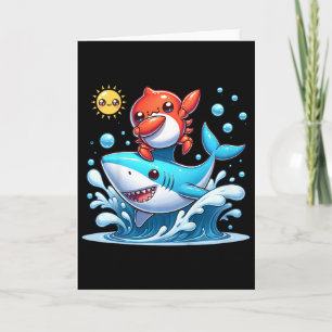 Dabbing Crab Surfing Shark Riding Ocean Wave Sun C Card