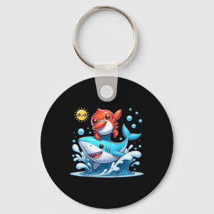Dabbing Crab Surfing Shark Riding Ocean Wave Sun C Key Ring