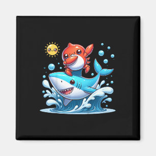 Dabbing Crab Surfing Shark Riding Ocean Wave Sun C Magnet