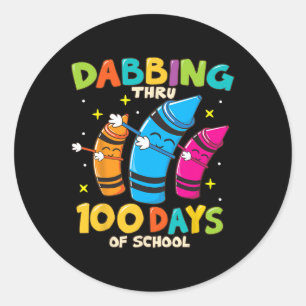 Dabbing Crayons Kids 100 Days School Boys Girls Gi Classic Round Sticker