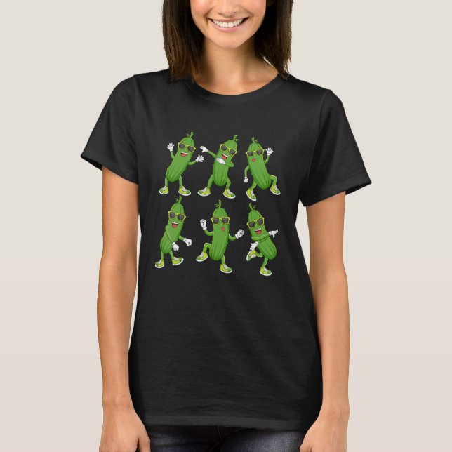 Dabbing Cucumber Pickle Dancing Wearing Sunglasses T-Shirt (Front)