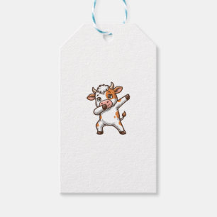 Dabbing Cute Cow Vintage Engraving T-Shirt Design_ Gift Tags