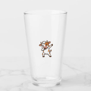 Dabbing Cute Cow Vintage Engraving T-Shirt Design_ Glass