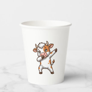 Dabbing Cute Cow Vintage Engraving T-Shirt Design_ Paper Cups