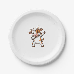 Dabbing Cute Cow Vintage Engraving T-Shirt Design_ Paper Plate