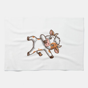 Dabbing Cute Cow Vintage Engraving T-Shirt Design_ Tea Towel