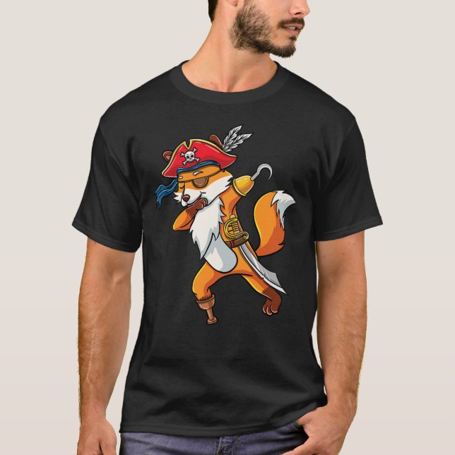 Dabbing Cute Fox Pirate Halloween T-Shirt (Front)
