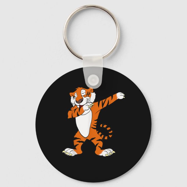 Dabbing Cute Tiger Animal Party Key Ring (Front)