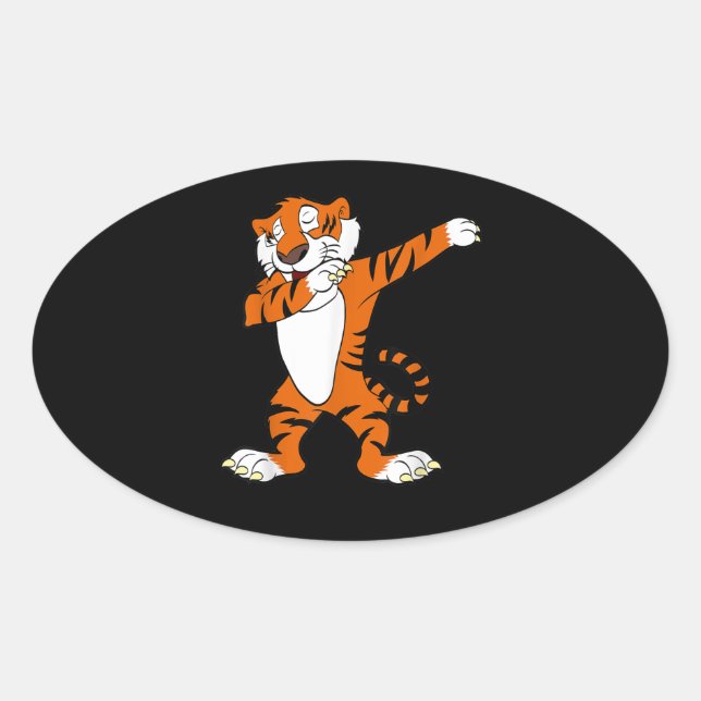 Dabbing Cute Tiger Animal Party Oval Sticker (Front)