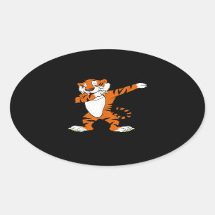 Dabbing Cute Tiger Animal Party Oval Sticker