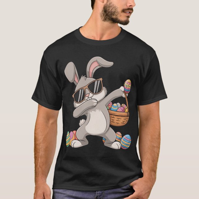 Dabbing Dab Rabbit Bunny Easter Eggs Basket T-Shirt (Front)