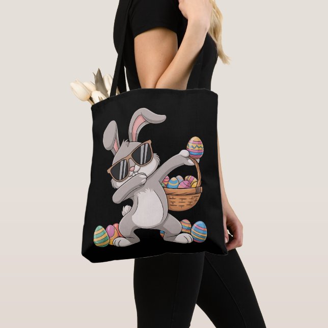 Dabbing Dab Rabbit Bunny Easter Eggs Basket Tote Bag (Close Up)