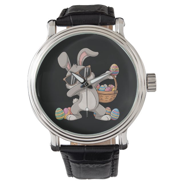 Dabbing Dab Rabbit Bunny Easter Eggs Basket Watch (Front)