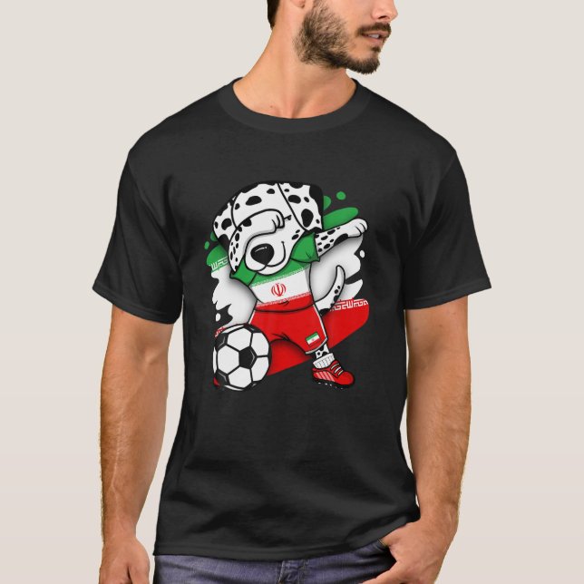 Dabbing Dalmatian Dog Iran Soccer Fans Jersey Foot T-Shirt (Front)