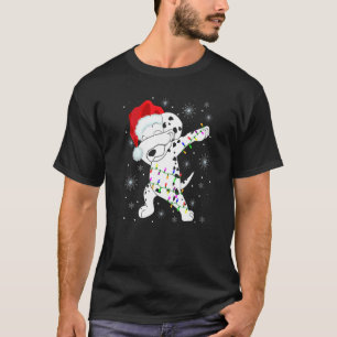 Dabbing Dalmatian Dog Wear Santa Hat Lights Christ T-Shirt