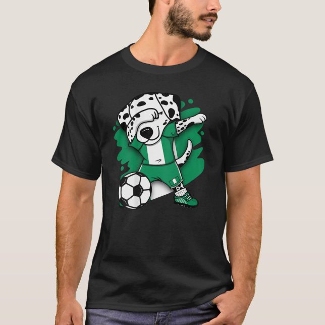 Dabbing Dalmatian Nigeria Soccer Fans Jersey Footb T-Shirt (Front)