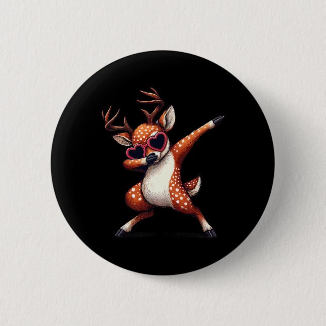 Dabbing Dance Deer Heart Sungles  6 Cm Round Badge (Front)