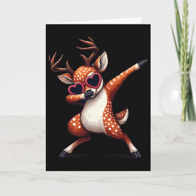 Dabbing Dance Deer Heart Sungles  Card (Front)