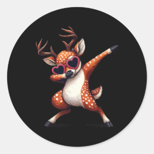 Dabbing Dance Deer Heart Sungles Classic Round Sticker