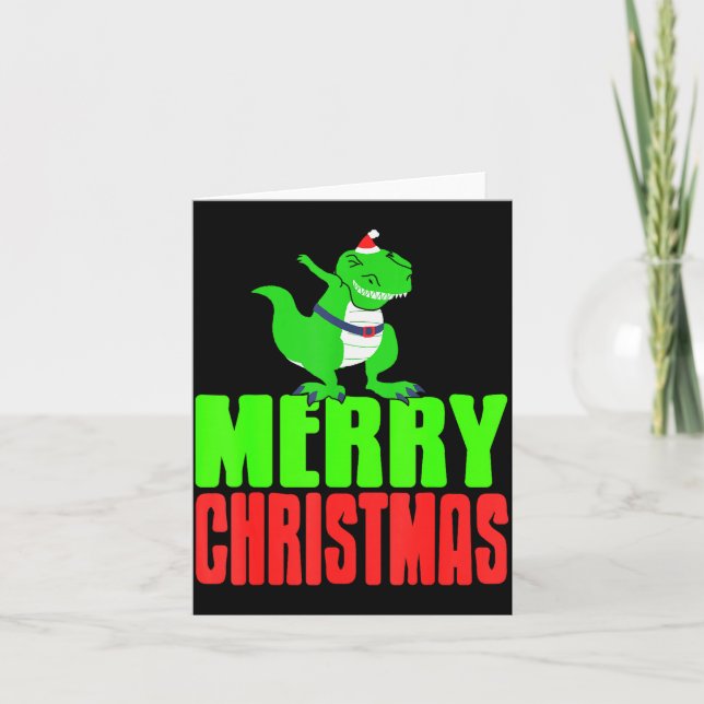 Dabbing Dinosaur Merry Christmas Holiday Humour  Card (Front)