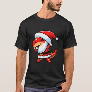 Dabbing Dinosaur Santa Hat Matching Family Christm T-Shirt