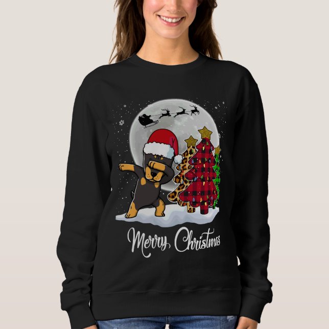 Dabbing Doberman Dab Dog Tree Funny Xmas Sweatshirt (Front)