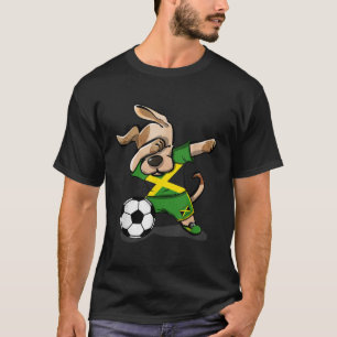 Dabbing Dog Jamaica Soccer Jamaican Flag Football  T-Shirt