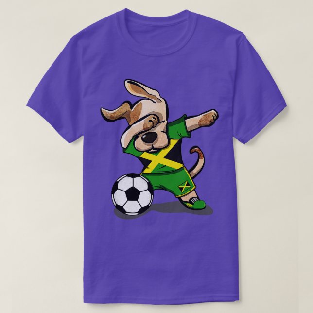 Dabbing Dog Jamaica Soccer Jamaican Flag Football  T-Shirt (Design Front)