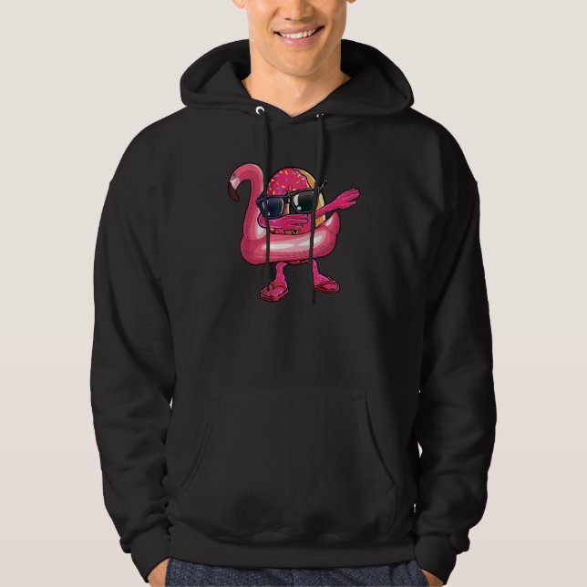 Dabbing Donut Flamingo Float Summer Tropical Hoodie (Front)