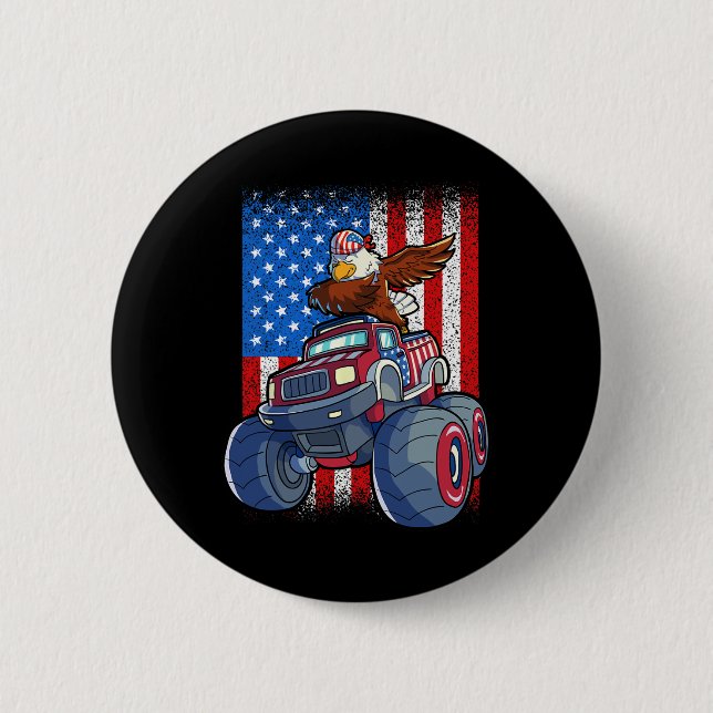 Dabbing Eagle Monster Truck 4th Of July Boys Ameri 6 Cm Round Badge (Front)